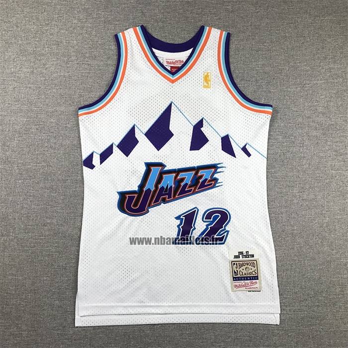 Maillot Enfant Utah Jazz John Stockton NO 12 Hardwood Classics Throwback 1996-97 Blanc